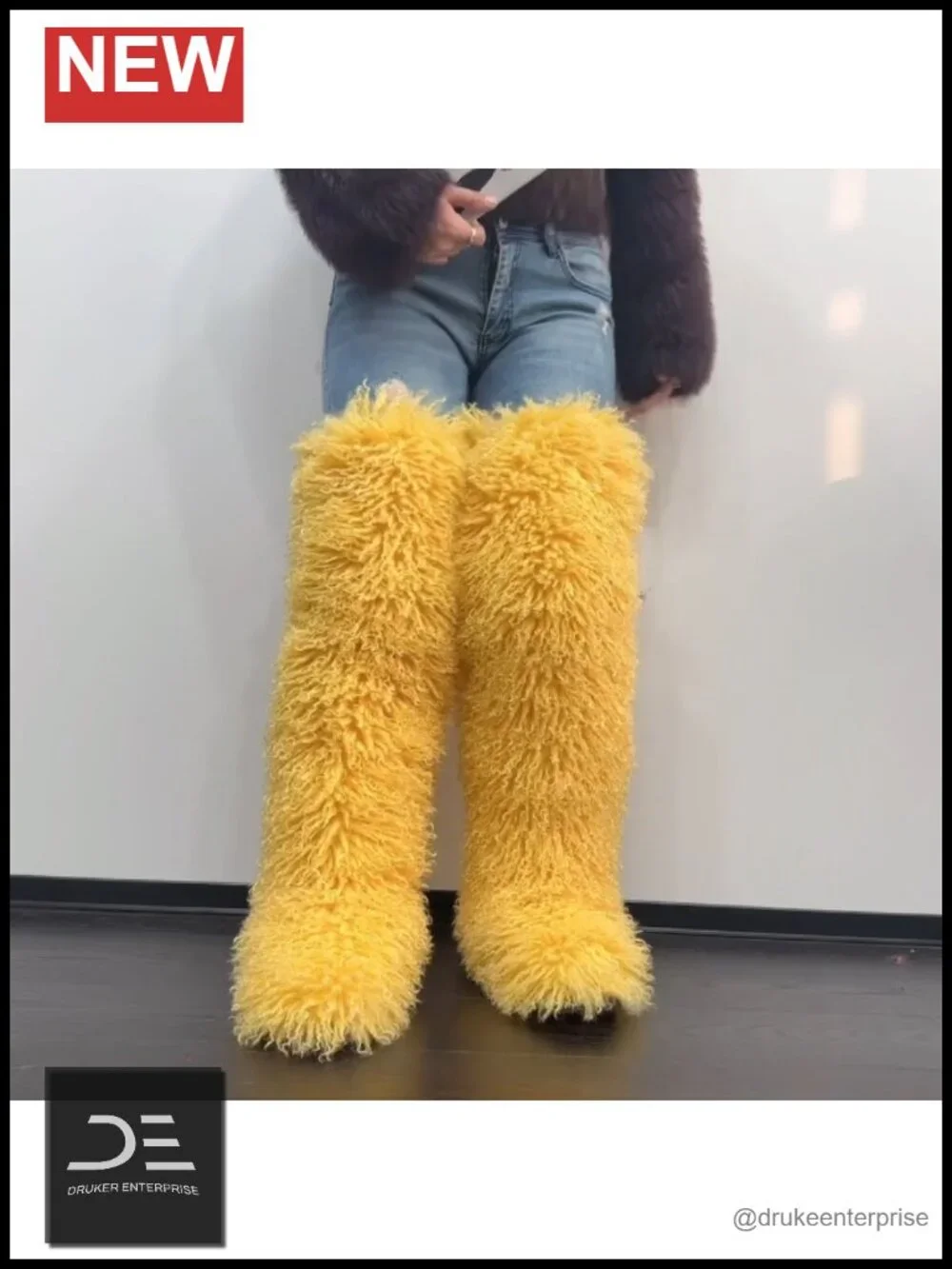Thigh High Shaggy Teddy Fur Over the Knee Boots for Women, Fluffy Faux Fur Tall